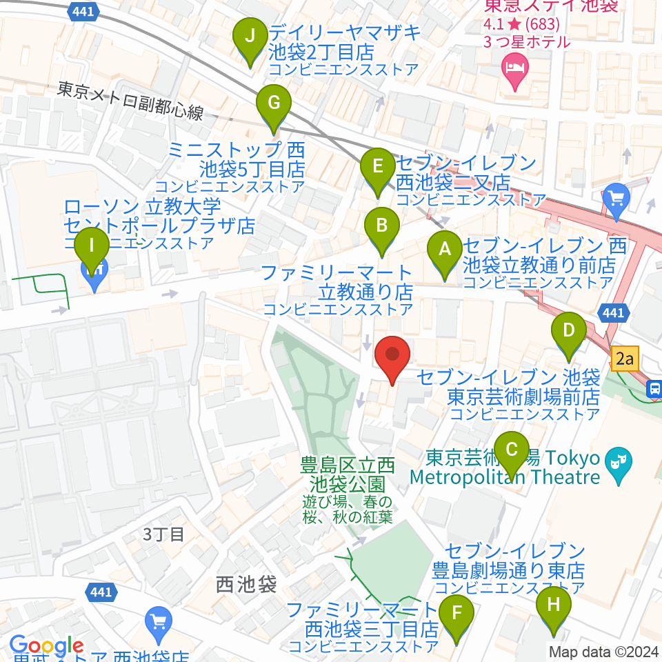 池袋インディペンデンス周辺のコンビニエンスストア一覧地図