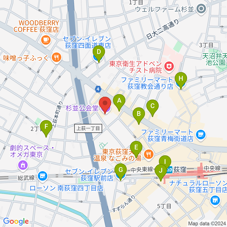 杉並公会堂周辺のコンビニエンスストア一覧地図