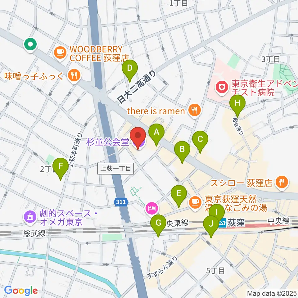 杉並公会堂周辺のコンビニエンスストア一覧地図