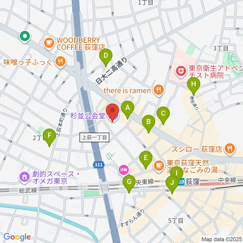 杉並公会堂周辺のコンビニエンスストア一覧地図
