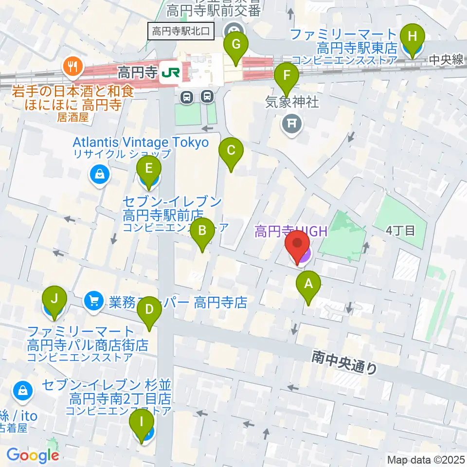 高円寺HIGH周辺のコンビニエンスストア一覧地図