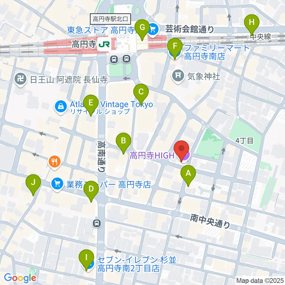 高円寺HIGH周辺のコンビニエンスストア一覧地図