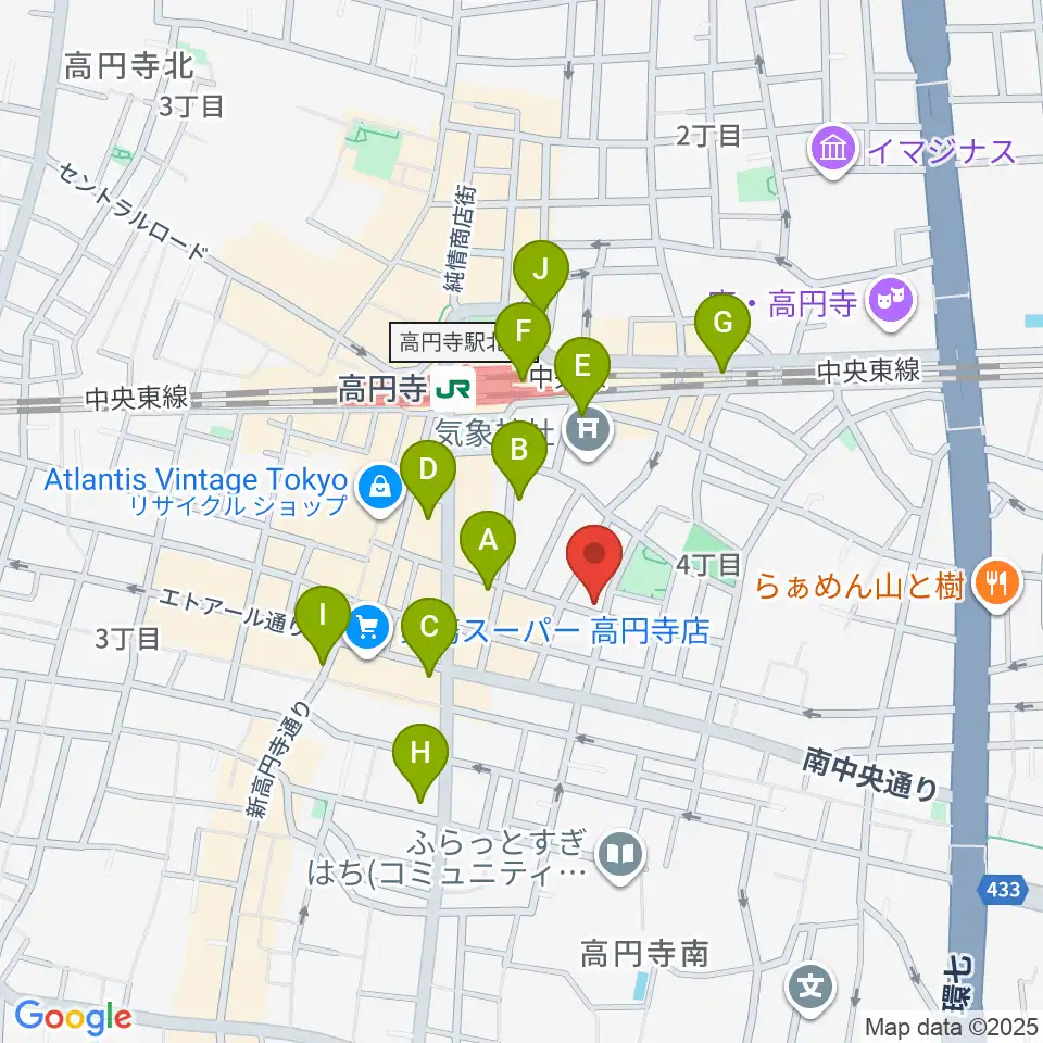 高円寺HIGH周辺のコンビニエンスストア一覧地図