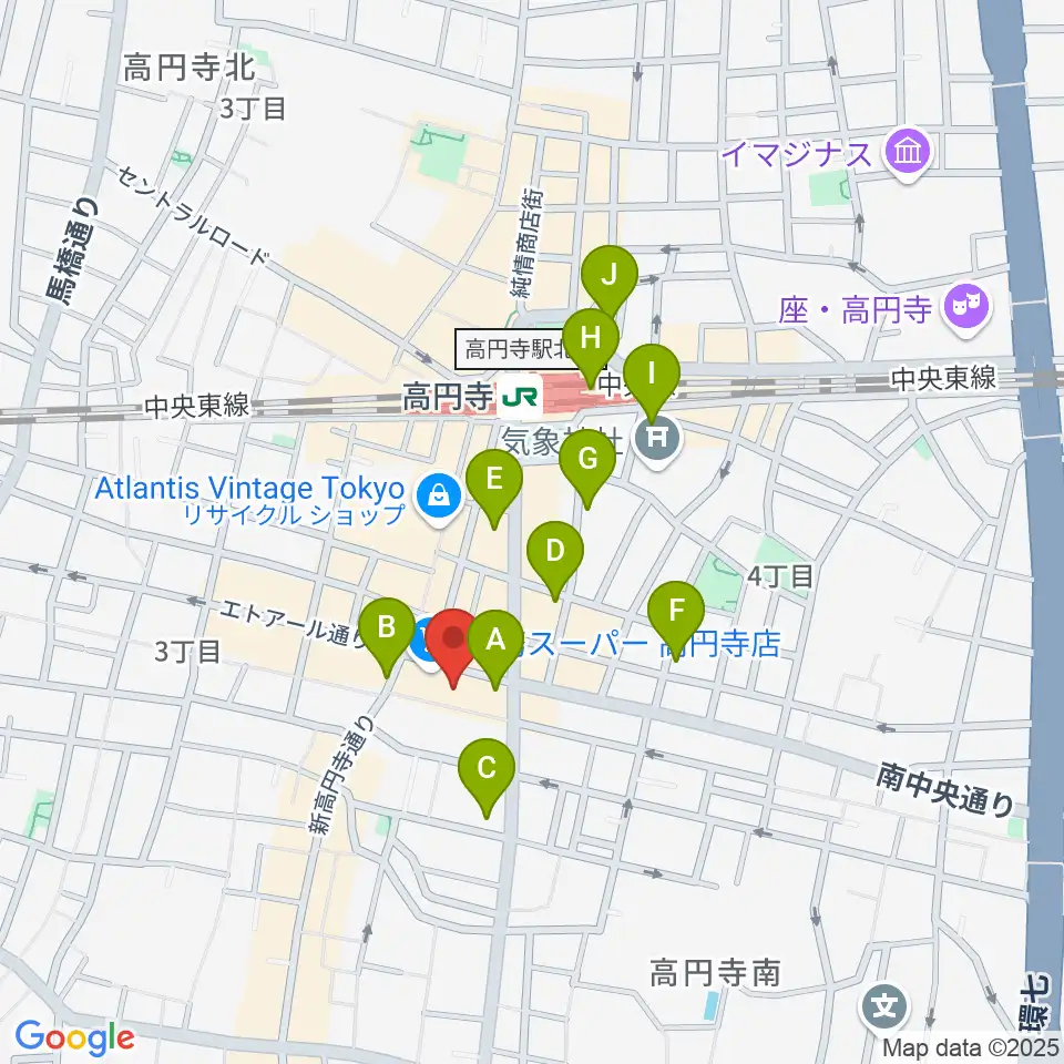 高円寺ALONE周辺のコンビニエンスストア一覧地図