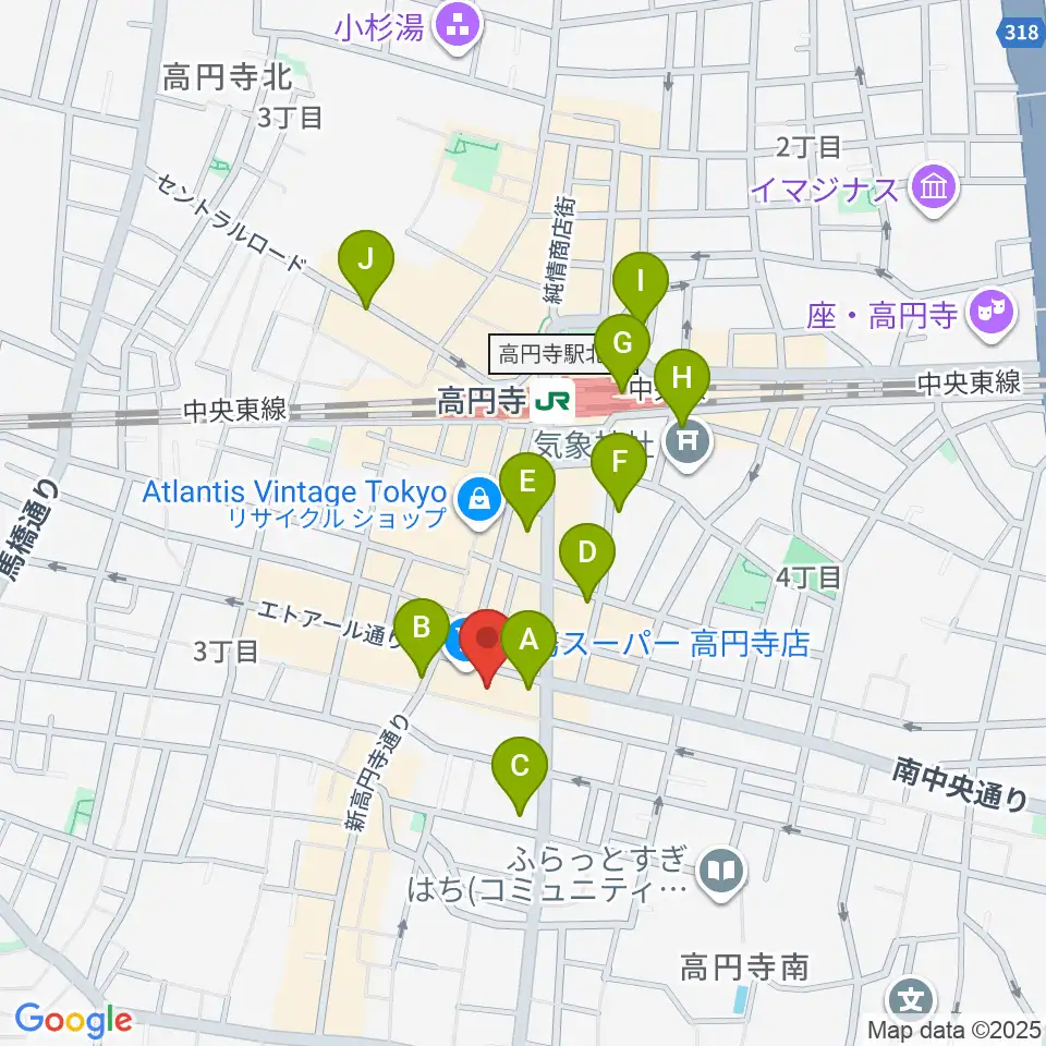 高円寺ALONE周辺のコンビニエンスストア一覧地図