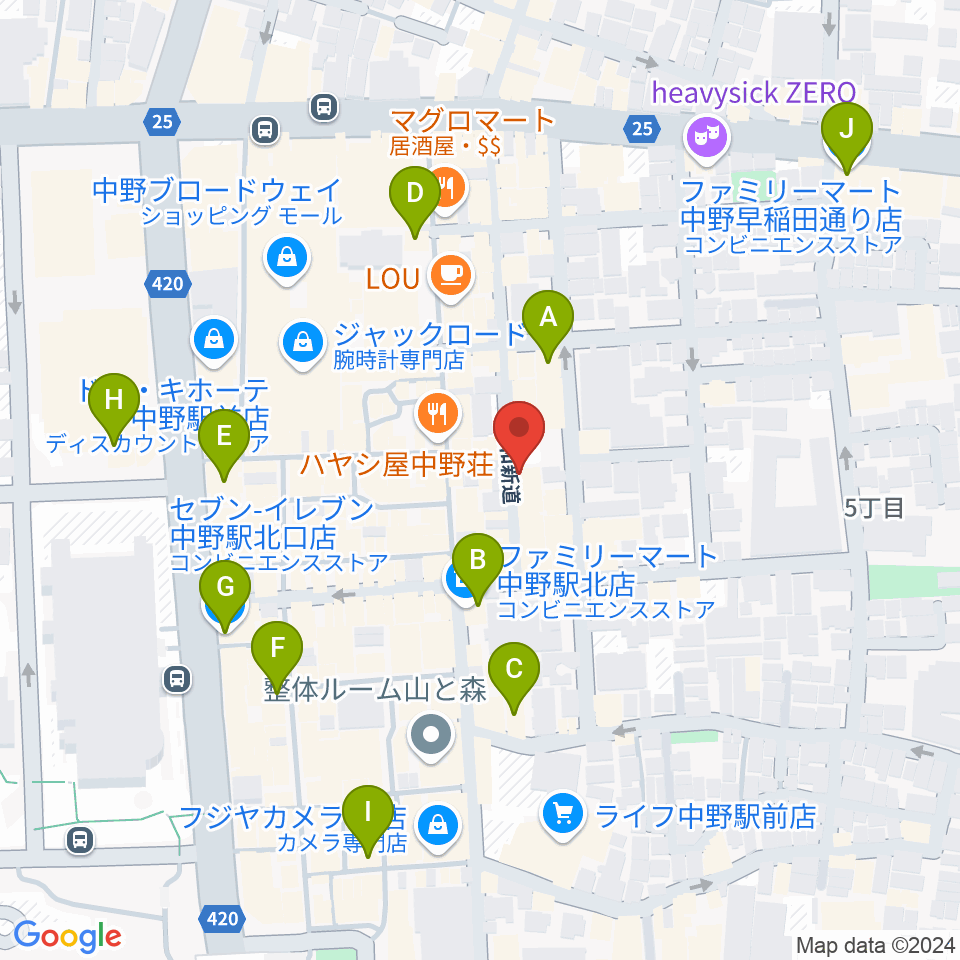 中野SweetRain周辺のコンビニエンスストア一覧地図