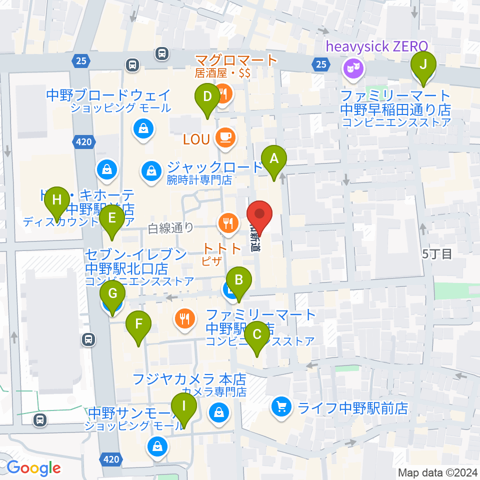 中野SweetRain周辺のコンビニエンスストア一覧地図