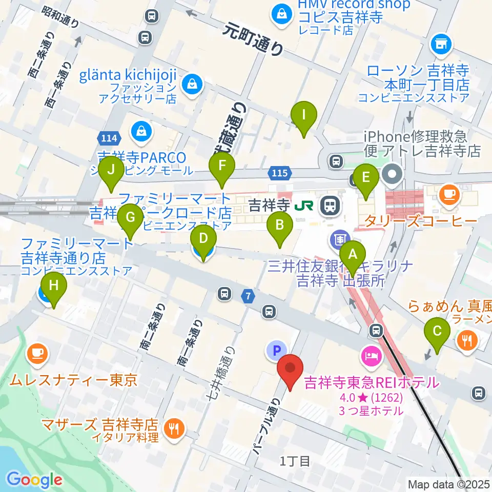 武蔵野公会堂周辺のコンビニエンスストア一覧地図