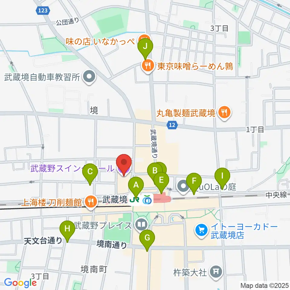 武蔵野スイングホール周辺のコンビニエンスストア一覧地図