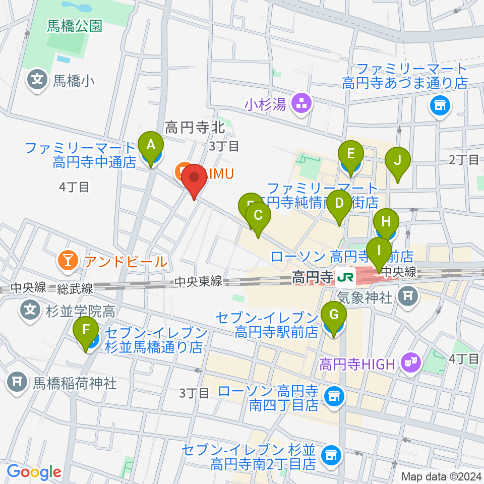 高円寺コクテイル書房周辺のコンビニエンスストア一覧地図