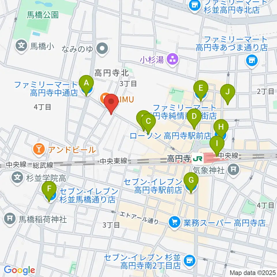 高円寺コクテイル書房周辺のコンビニエンスストア一覧地図