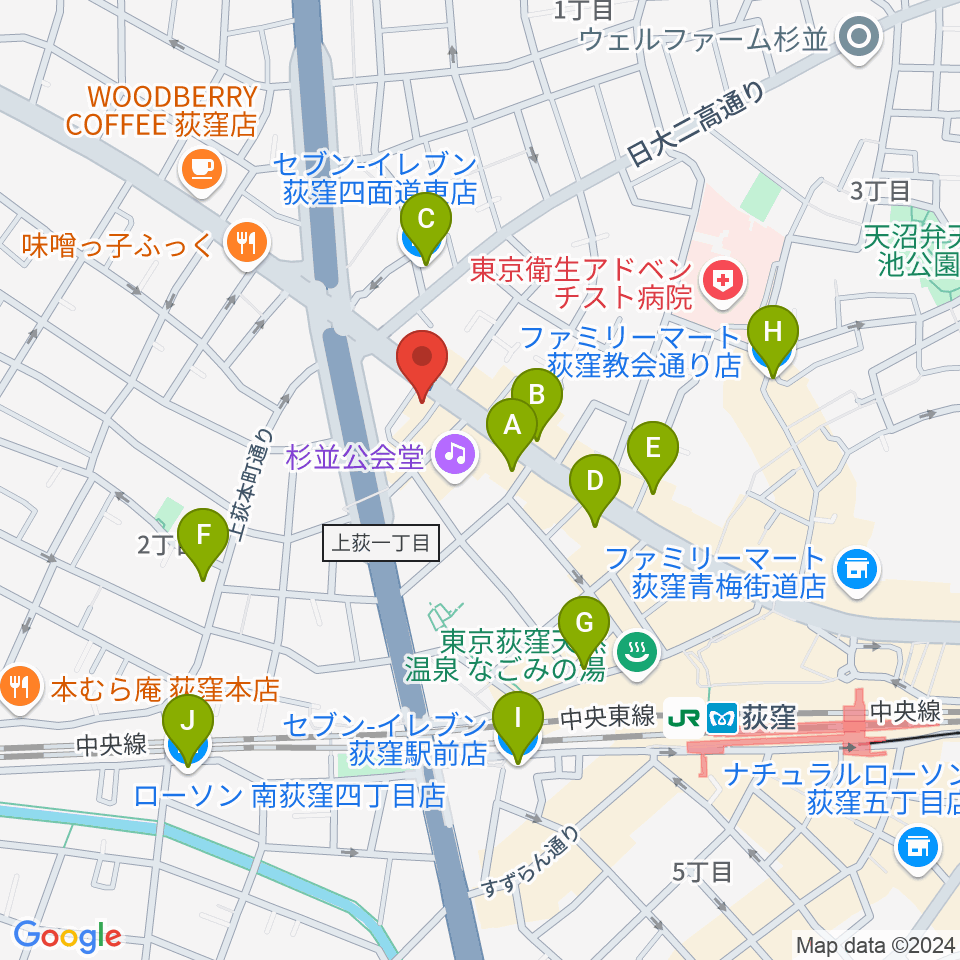 荻窪ルースター周辺のコンビニエンスストア一覧地図