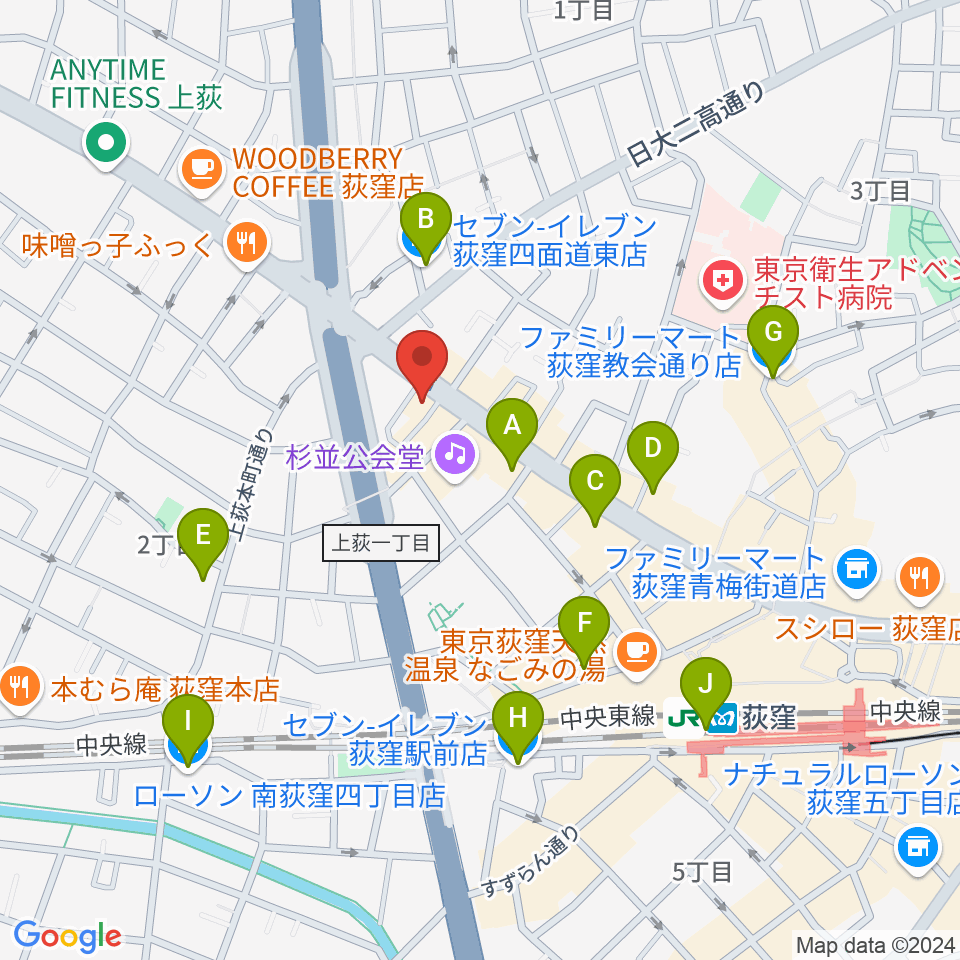 荻窪ルースター周辺のコンビニエンスストア一覧地図