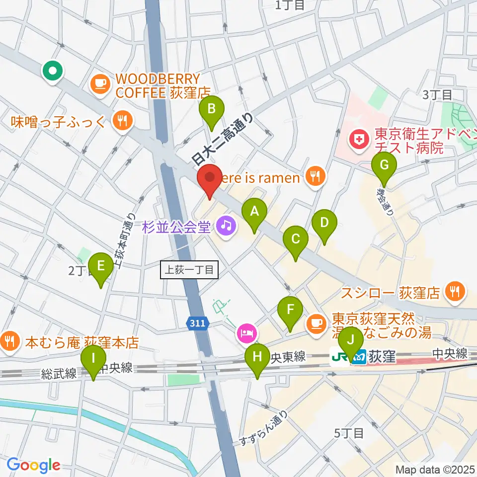 荻窪ルースター周辺のコンビニエンスストア一覧地図