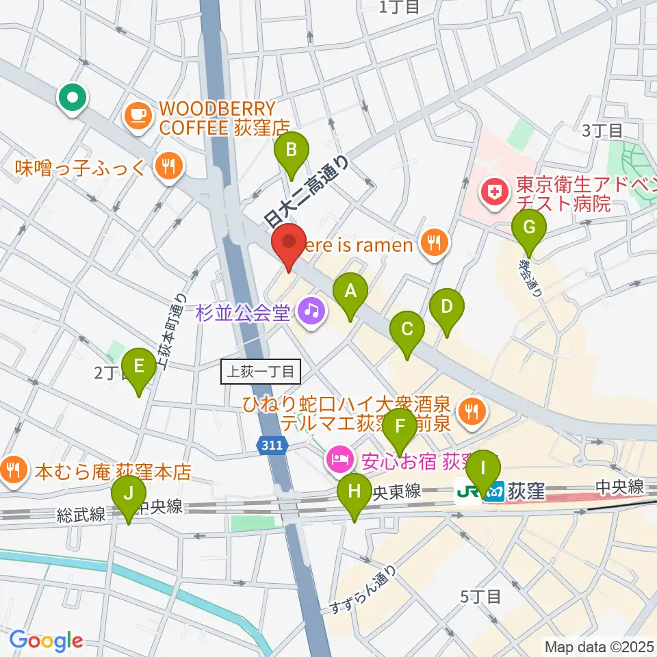 荻窪ルースター周辺のコンビニエンスストア一覧地図