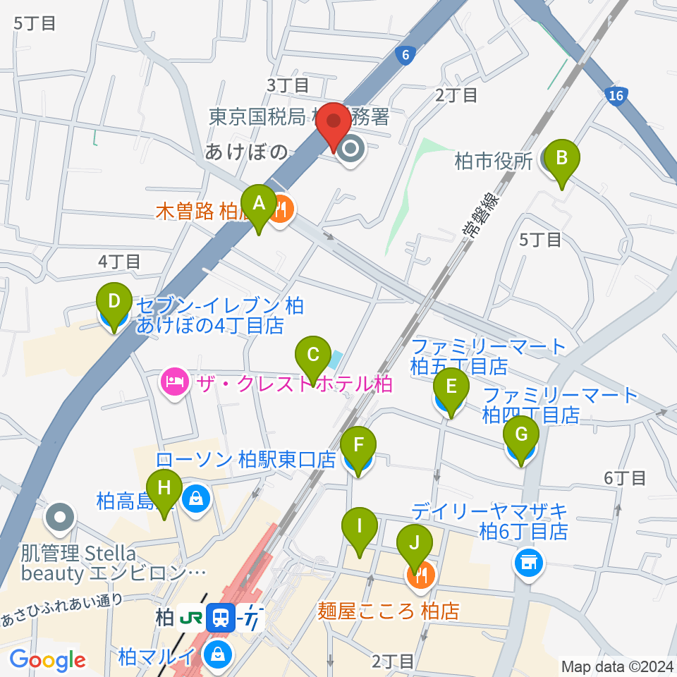 柏アライブ周辺のコンビニエンスストア一覧地図