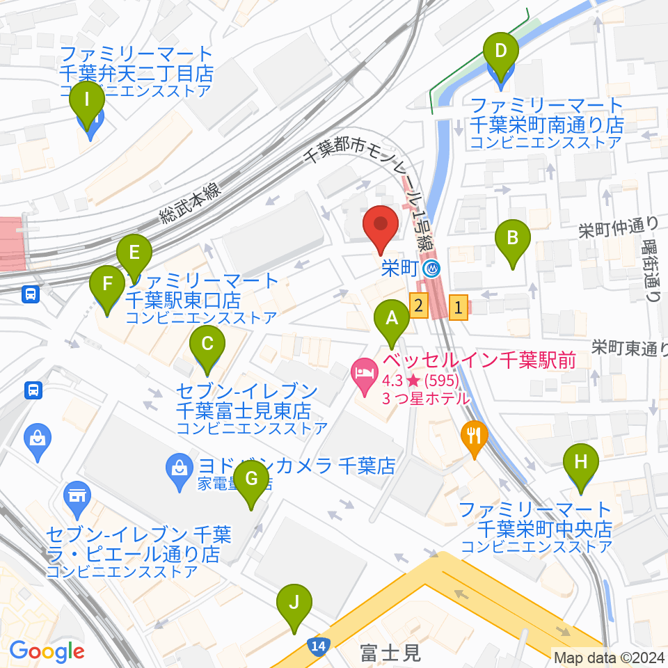 千葉LOOK周辺のコンビニエンスストア一覧地図