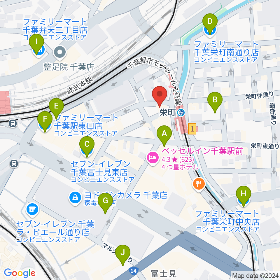 千葉LOOK周辺のコンビニエンスストア一覧地図