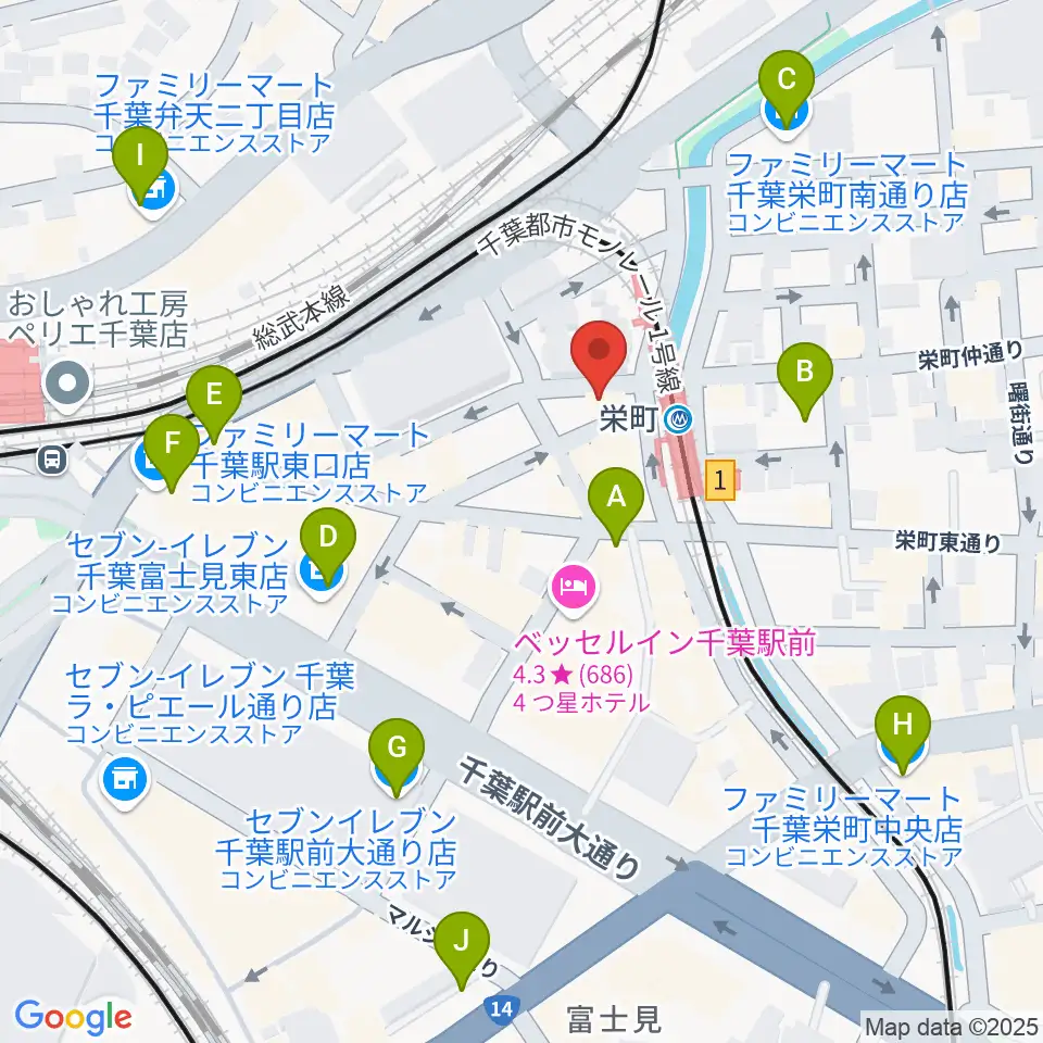 千葉LOOK周辺のコンビニエンスストア一覧地図