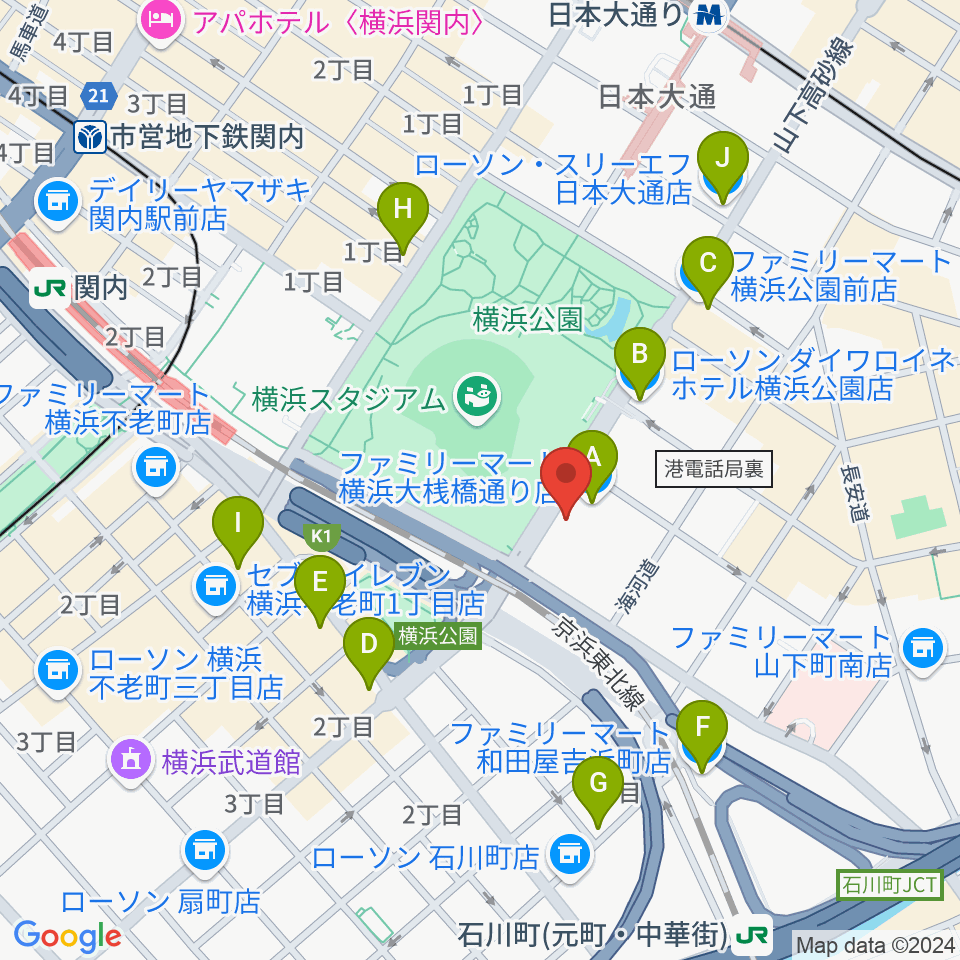 横浜セブンスアベニュー周辺のコンビニエンスストア一覧地図