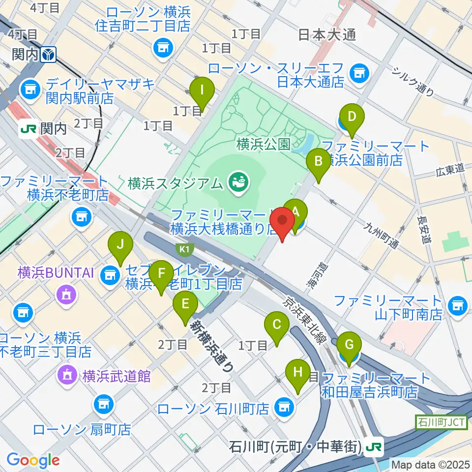 横浜セブンスアベニュー周辺のコンビニエンスストア一覧地図