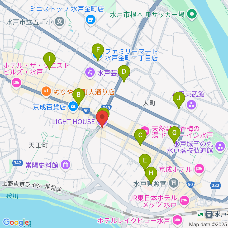 水戸ライトハウス周辺のコンビニエンスストア一覧地図