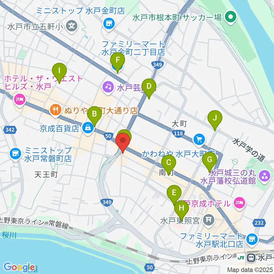 水戸ライトハウス周辺のコンビニエンスストア一覧地図