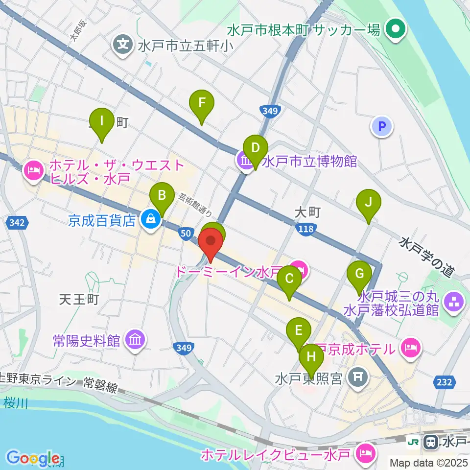 水戸ライトハウス周辺のコンビニエンスストア一覧地図