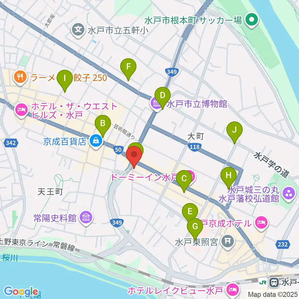 水戸ライトハウス周辺のコンビニエンスストア一覧地図