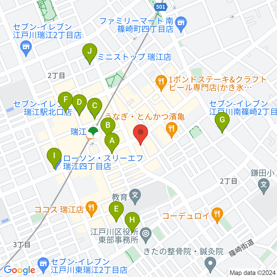 瑞江HOTコロッケ周辺のコンビニエンスストア一覧地図