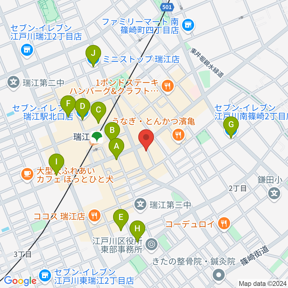 瑞江HOTコロッケ周辺のコンビニエンスストア一覧地図