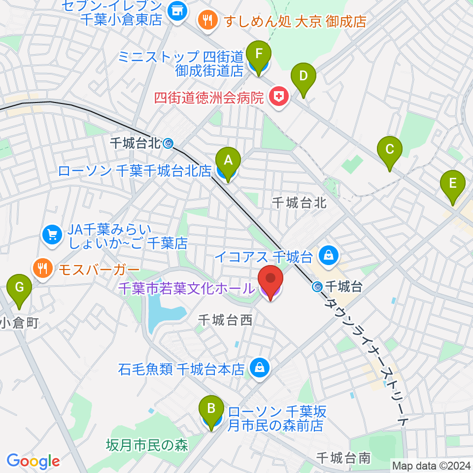 千葉市若葉文化ホール周辺のコンビニエンスストア一覧地図