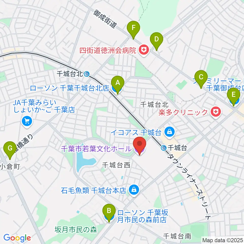 千葉市若葉文化ホール周辺のコンビニエンスストア一覧地図