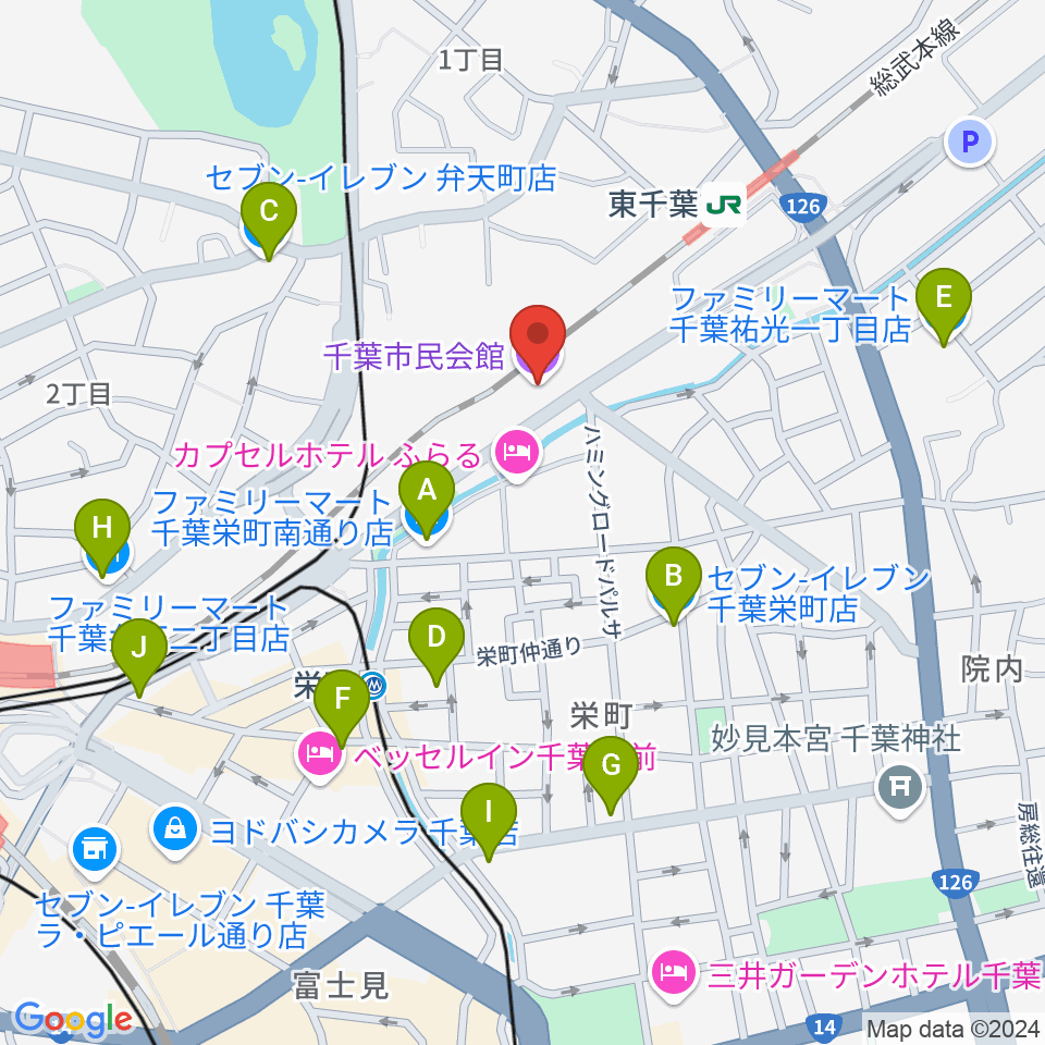 千葉市民会館周辺のコンビニエンスストア一覧地図