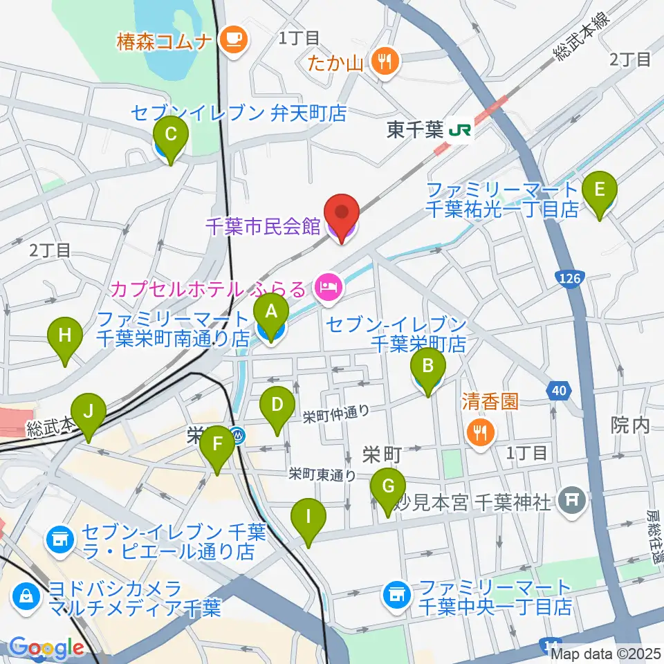 千葉市民会館周辺のコンビニエンスストア一覧地図