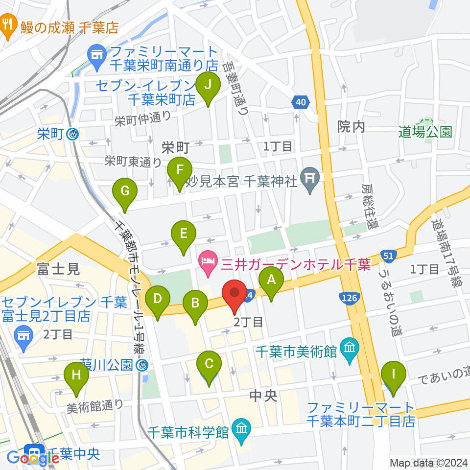 千葉市文化センター周辺のコンビニエンスストア一覧地図