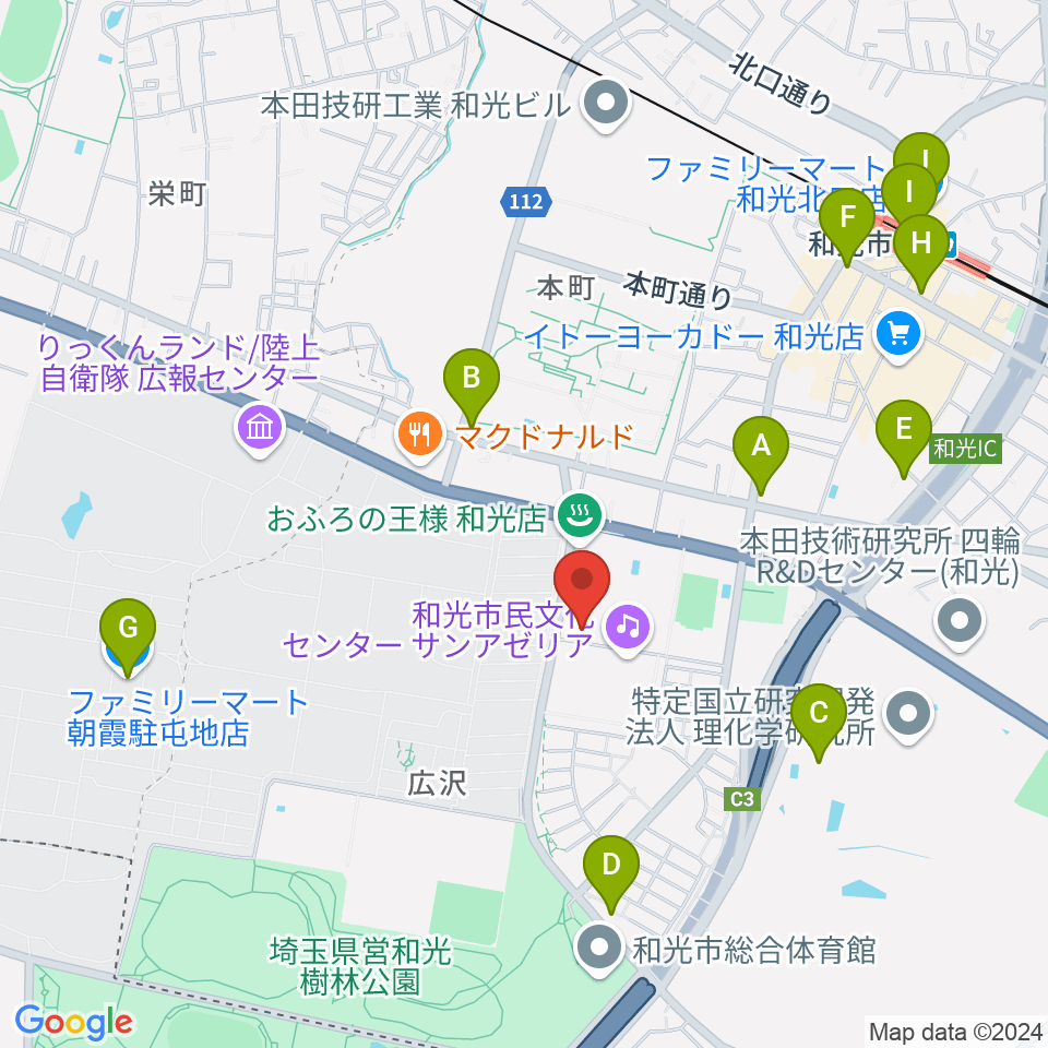 和光市民文化センター サンアゼリア周辺のコンビニエンスストア一覧地図