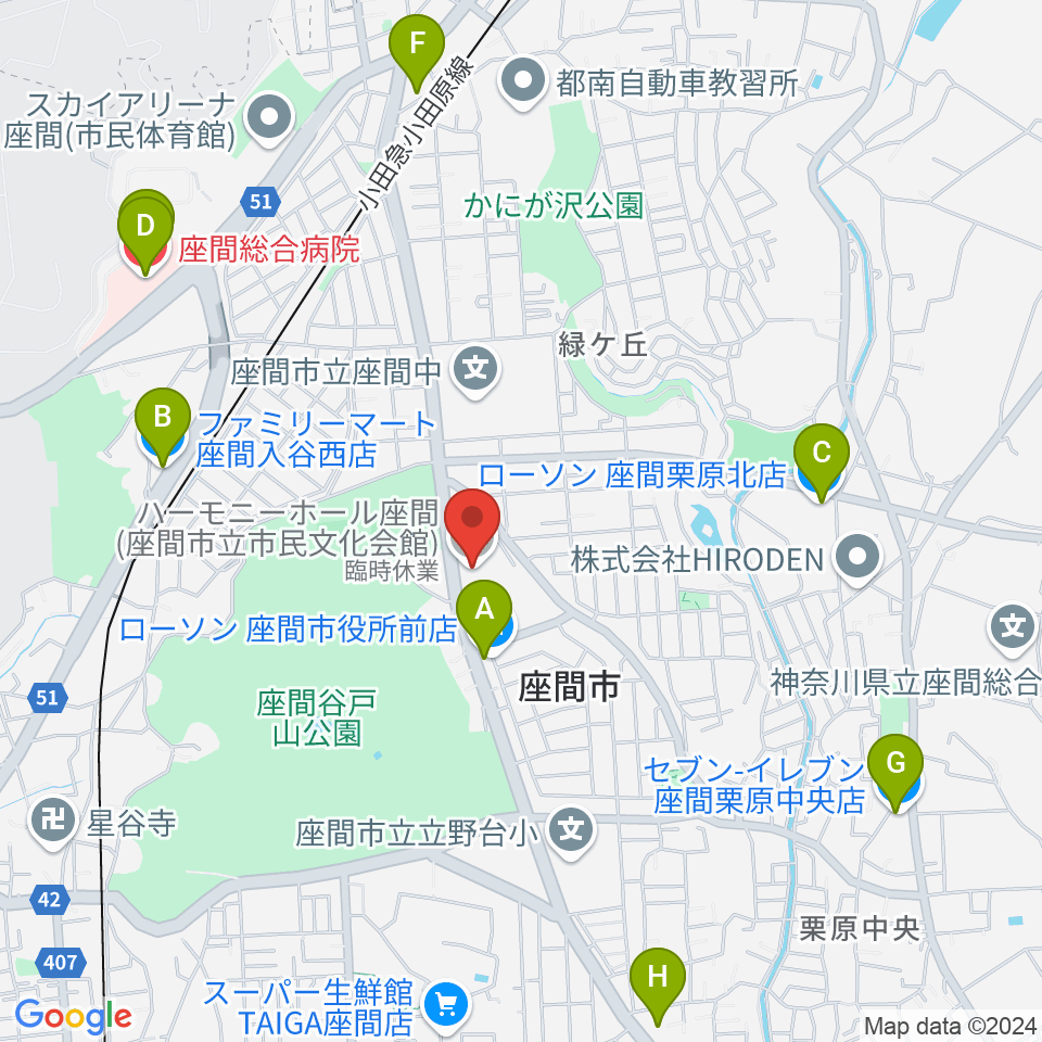 ハーモニーホール座間周辺のコンビニエンスストア一覧地図