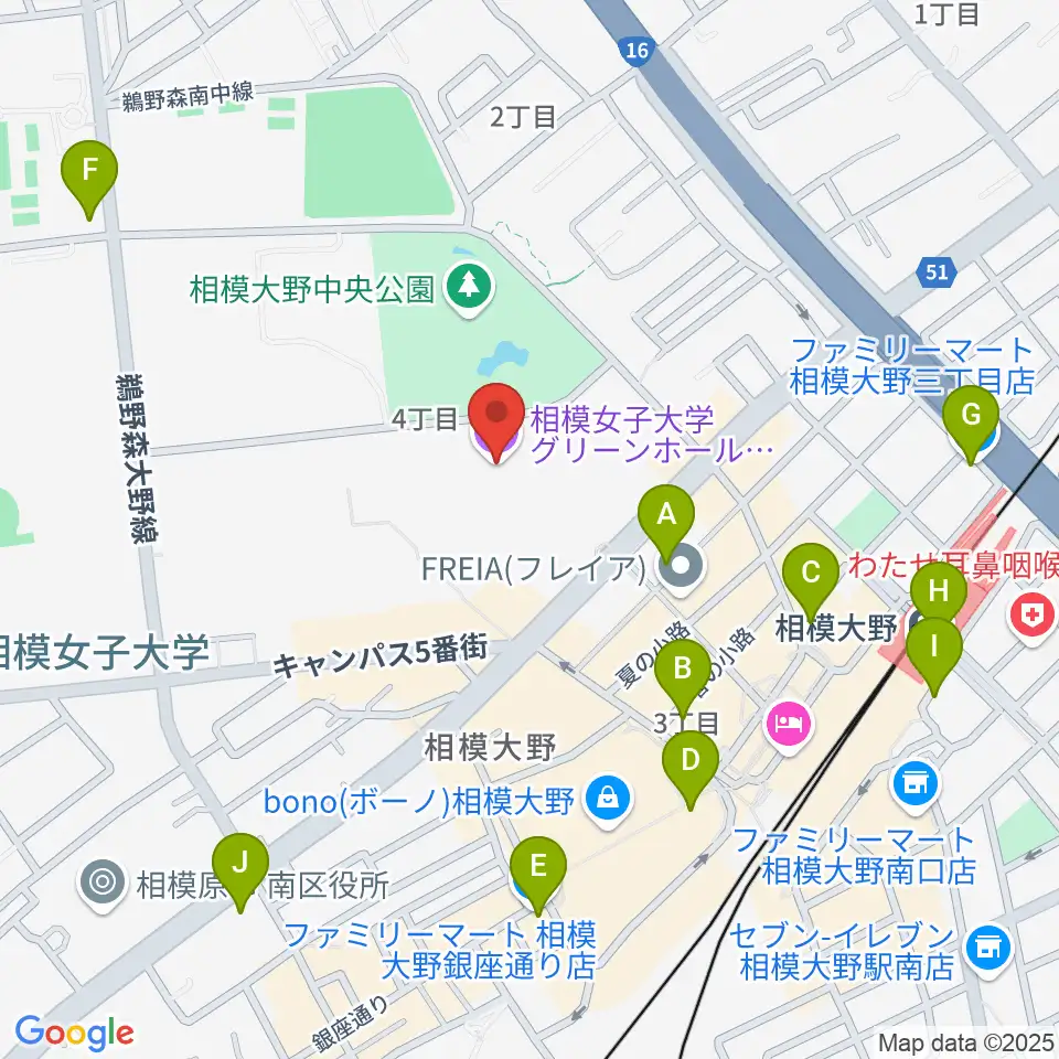 相模女子大学グリーンホール周辺のコンビニエンスストア一覧地図