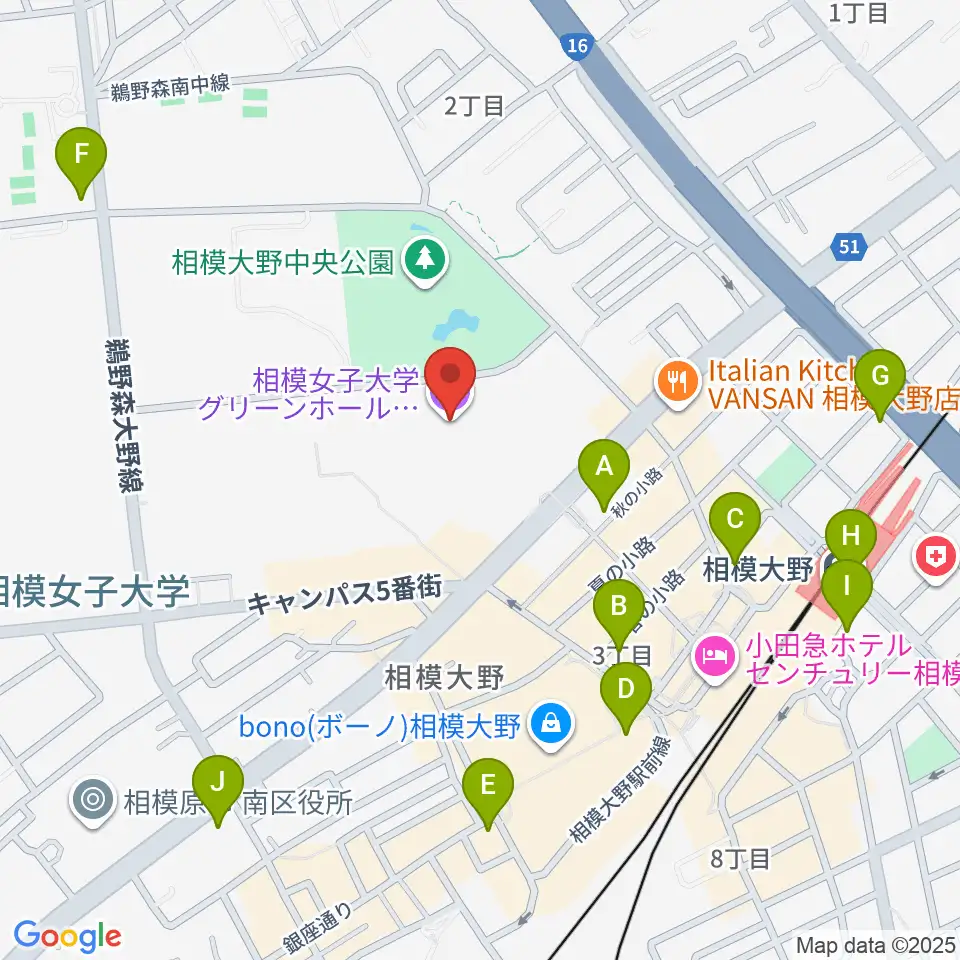 相模女子大学グリーンホール周辺のコンビニエンスストア一覧地図