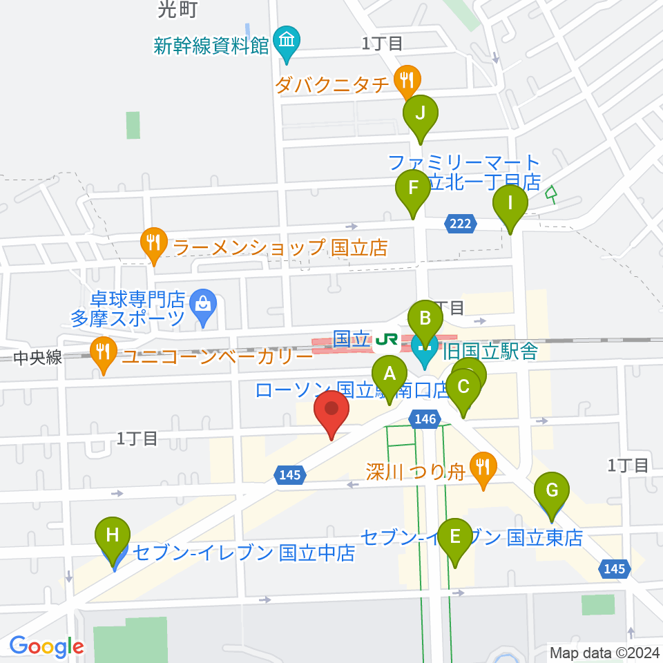 国立NO TRUNKS周辺のコンビニエンスストア一覧地図