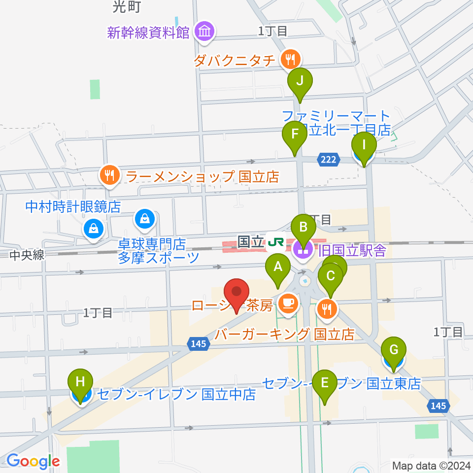 国立NO TRUNKS周辺のコンビニエンスストア一覧地図