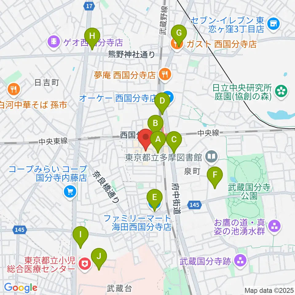 国分寺市立いずみホール周辺のコンビニエンスストア一覧地図