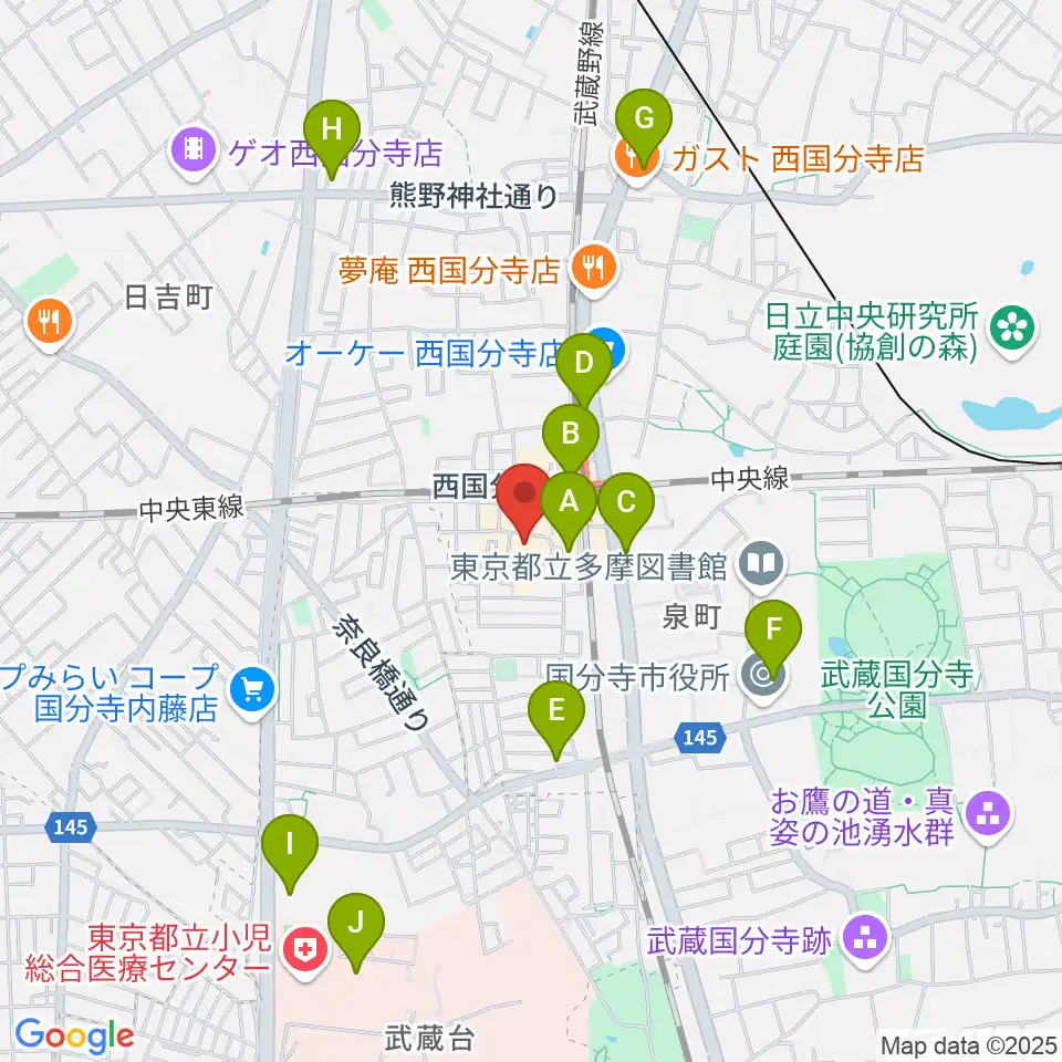 国分寺市立いずみホール周辺のコンビニエンスストア一覧地図