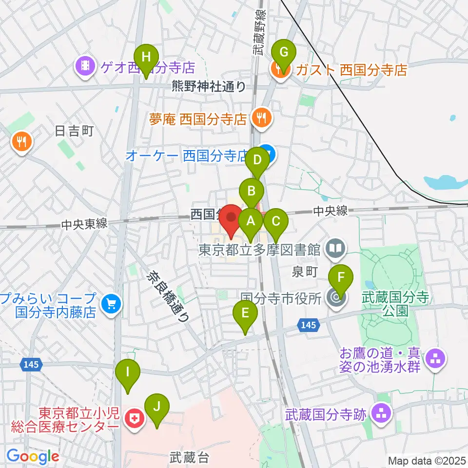国分寺市立いずみホール周辺のコンビニエンスストア一覧地図