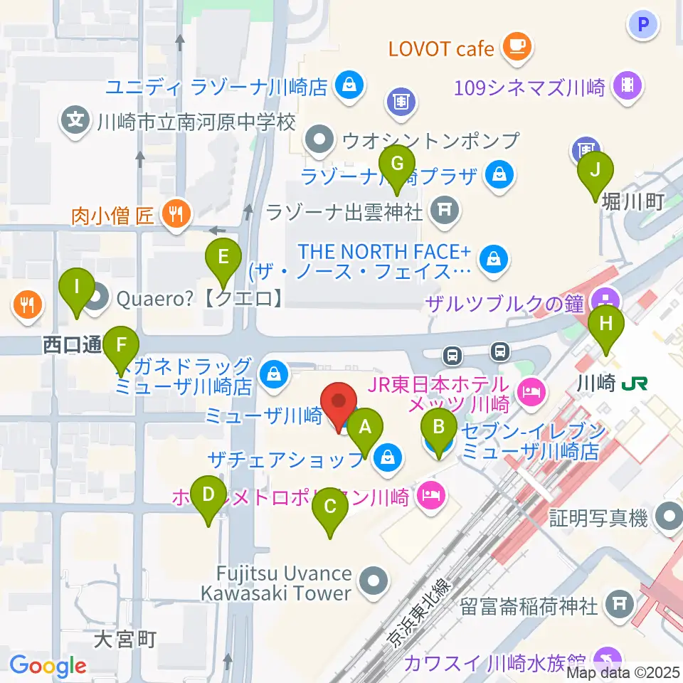 ミューザ川崎シンフォニーホール周辺のコンビニエンスストア一覧地図