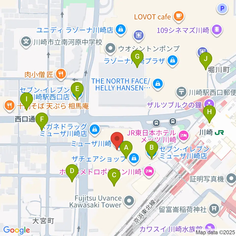 ミューザ川崎シンフォニーホール周辺のコンビニエンスストア一覧地図