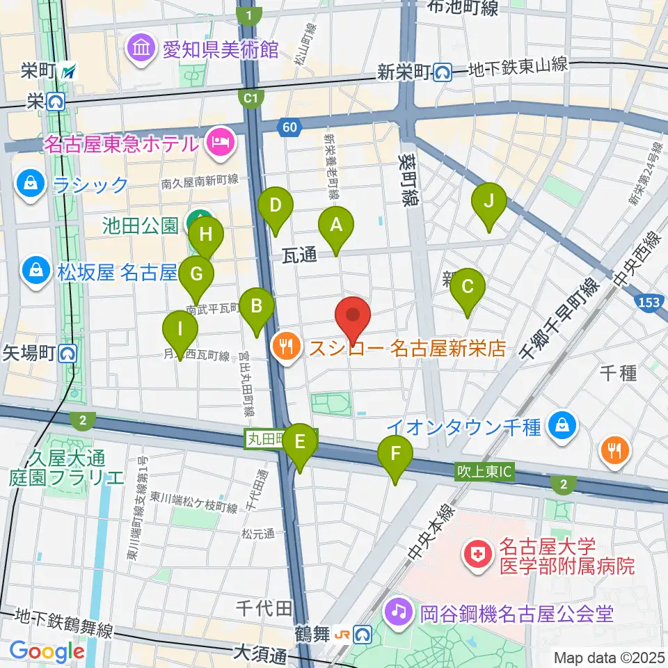 リフレクトスタジオ新栄店周辺のコンビニエンスストア一覧地図