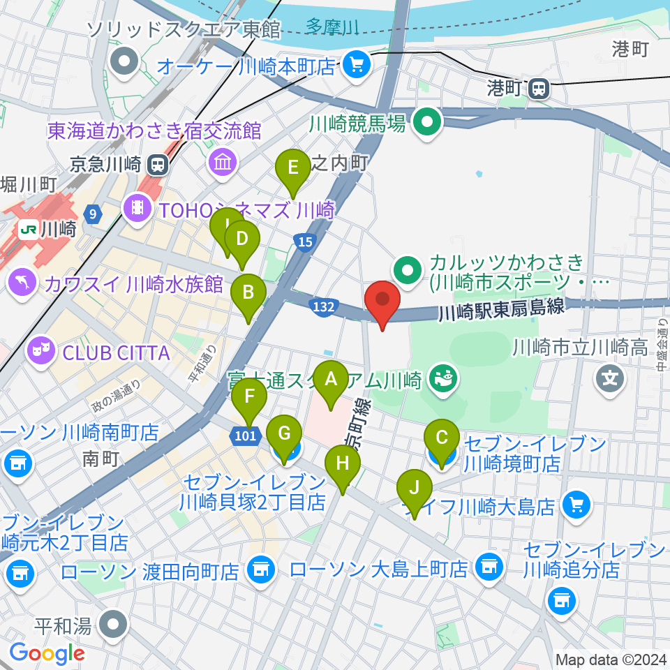 川崎市教育文化会館周辺のコンビニエンスストア一覧地図