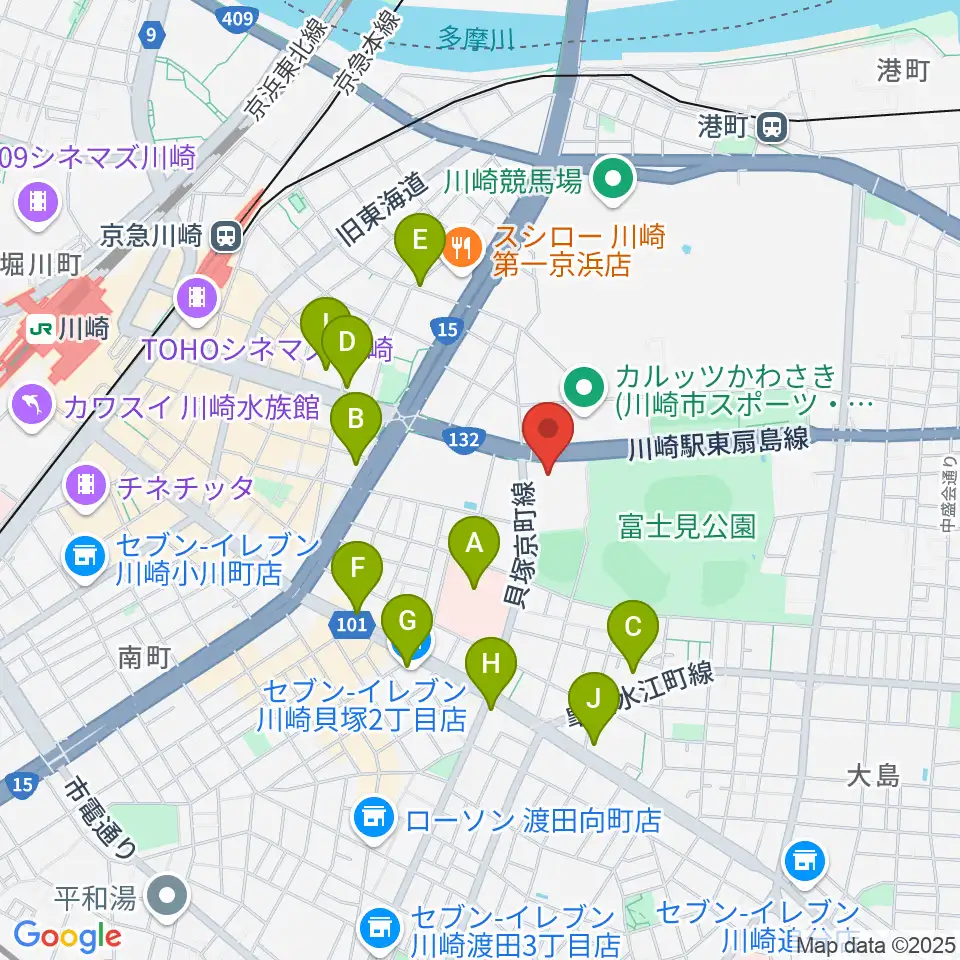 川崎市教育文化会館周辺のコンビニエンスストア一覧地図